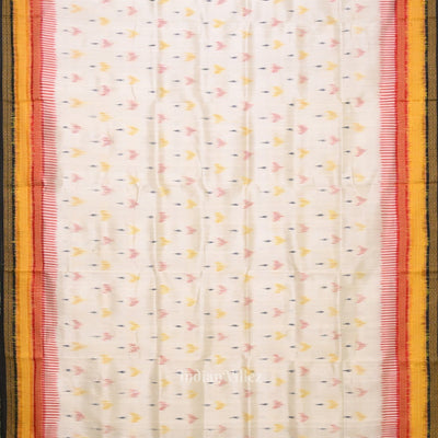 White Red  Mayur Chandrika Kathiphera Odisha Ikat Khandua Silk Saree