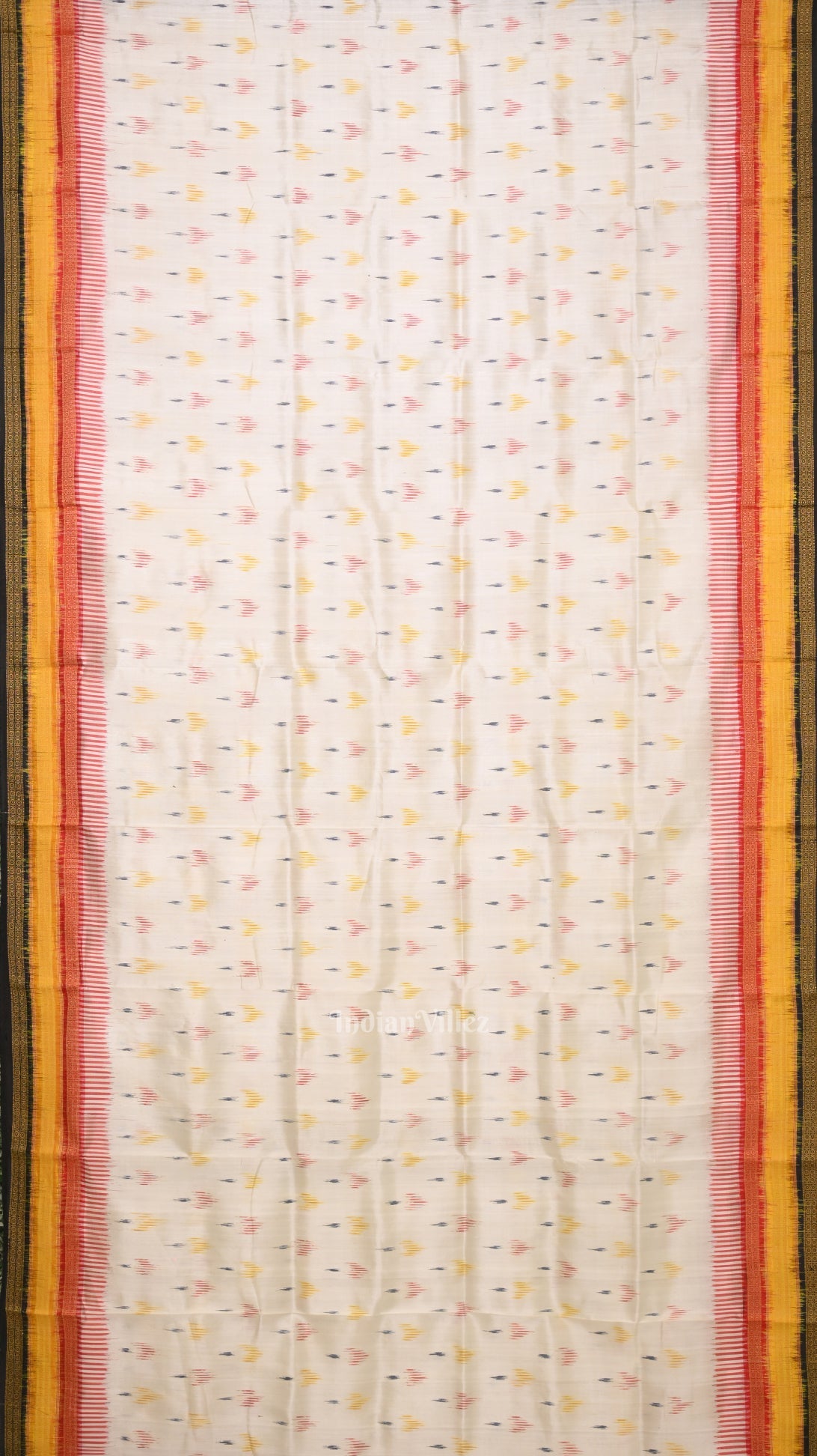 White Red  Mayur Chandrika Kathiphera Odisha Ikat Khandua Silk Saree