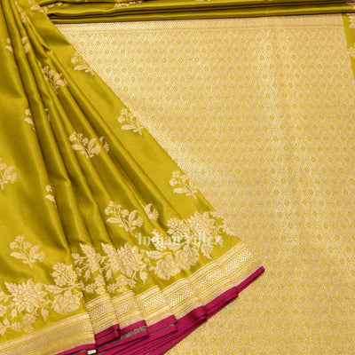 Mustard Yellow Banarasi Mashru Satin Silk Banarasi Saree