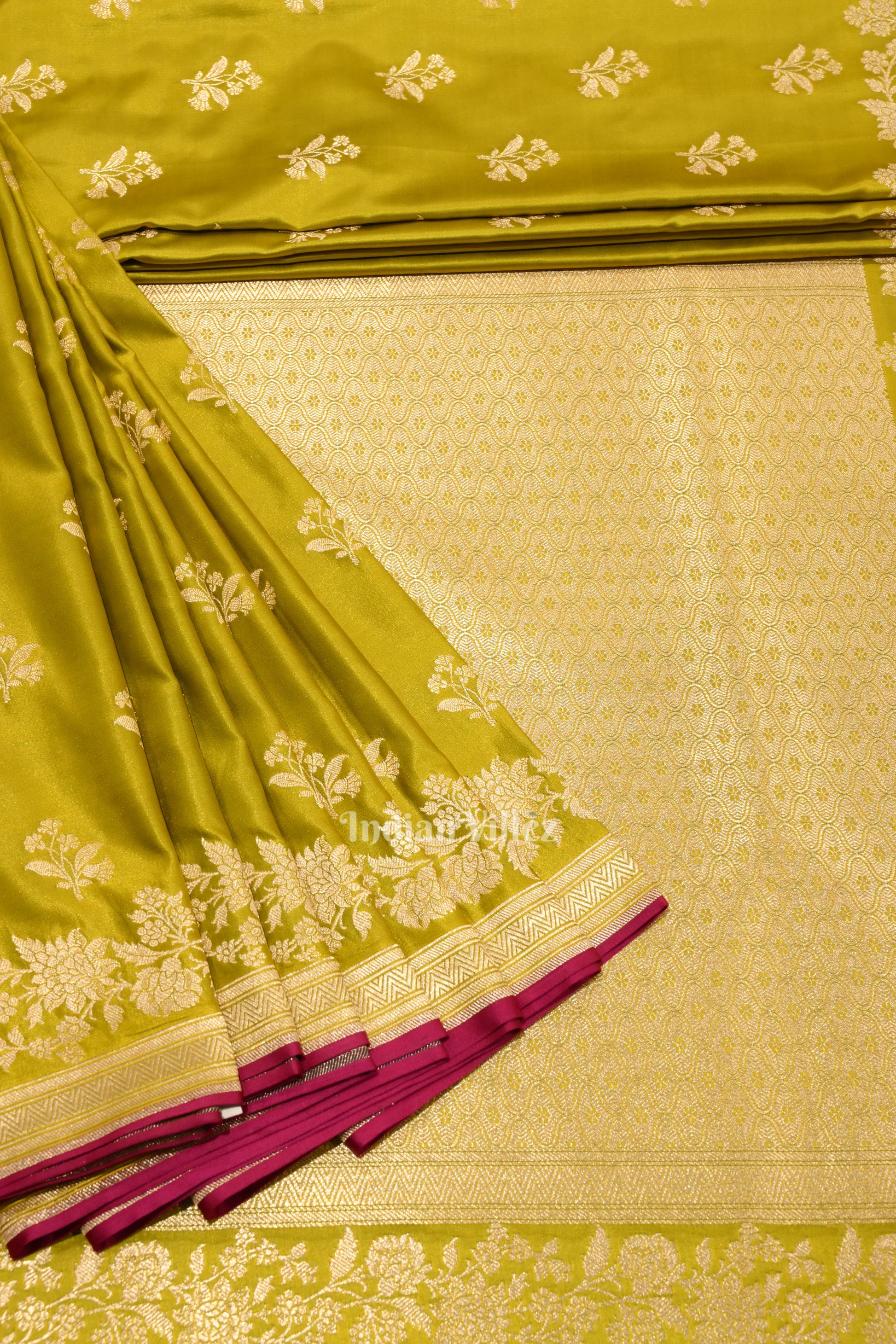 Mustard Yellow Banarasi Mashru Satin Silk Banarasi Saree