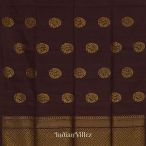 Black Coffee With Golden Floral Motif Pure Kanjivaram Soft Silk Saree