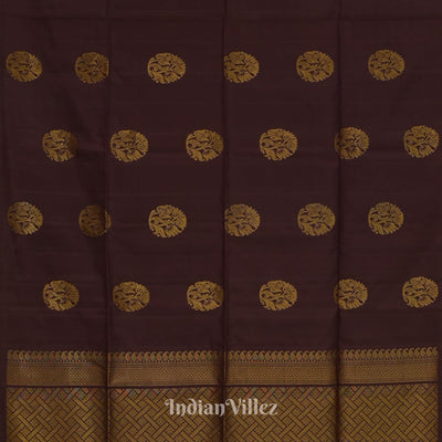 Black Coffee With Golden Floral Motif Pure Kanjivaram Soft Silk Saree