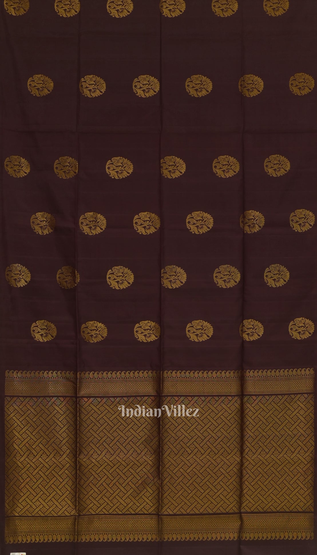 Black Coffee With Golden Floral Motif Pure Kanjivaram Soft Silk Saree