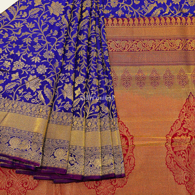 Blue With Pink Pure Kanjivaram Silk Saree