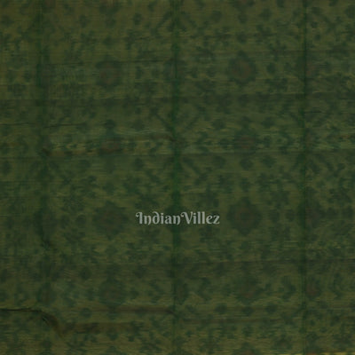 Chandan with Green Pochampally Ikat Sico (Silk & Cotton) Saree with Zari Border