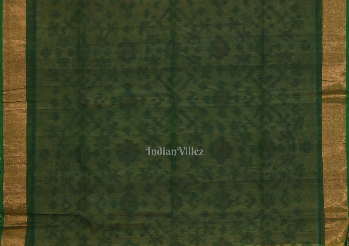 Chandan with Green Pochampally Ikat Sico (Silk & Cotton) Saree with Zari Border