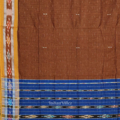 Brown Blue Odisha Ikat Maniabandha Cotton Saree