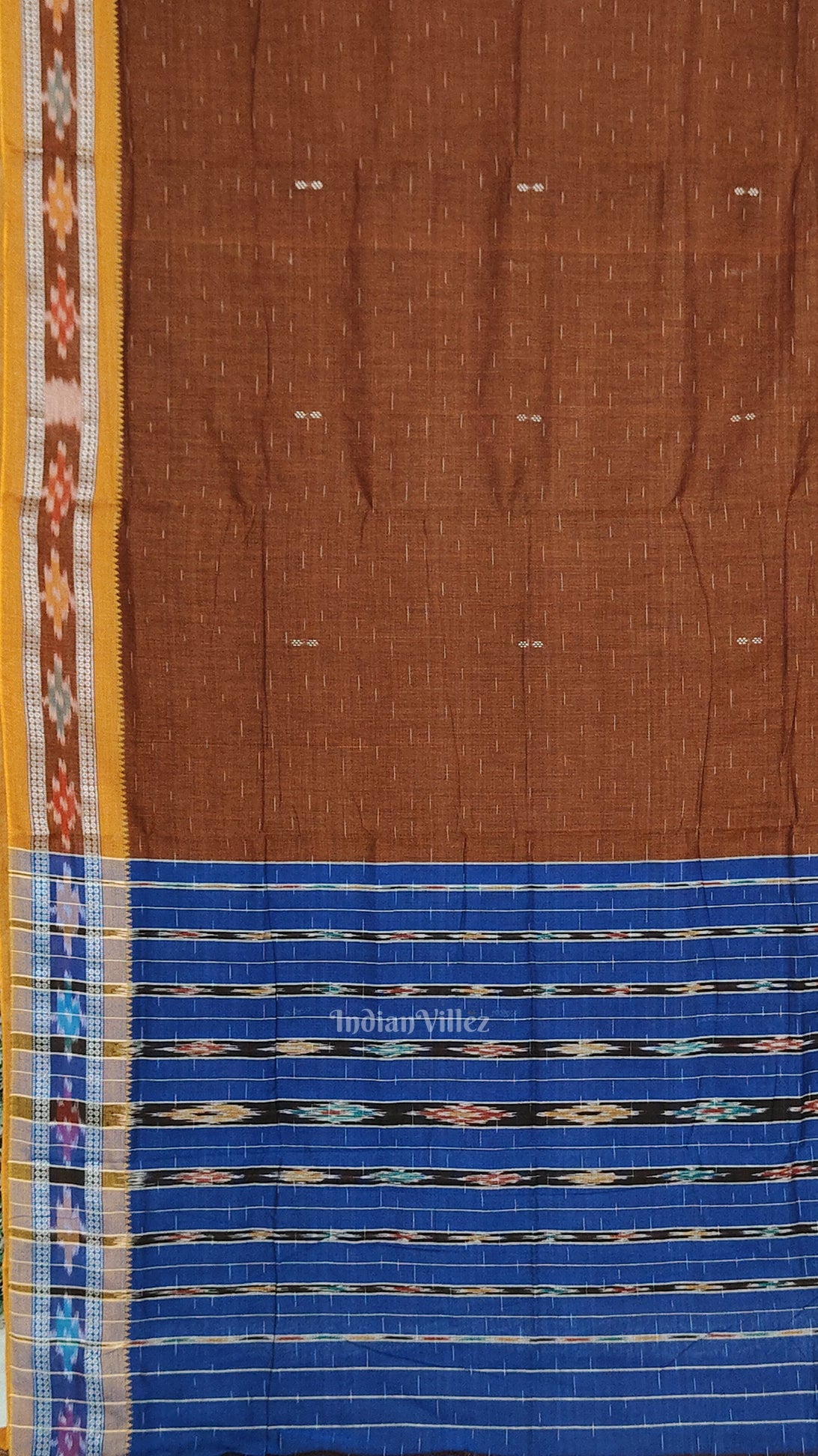 Brown Blue Odisha Ikat Maniabandha Cotton Saree