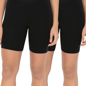 Smooth Mid-thigh Cotton Shortie Liner (Pack of 2) - Black-Black