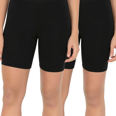 Smooth Mid-thigh Cotton Shortie Liner (Pack of 2) - Black-Black