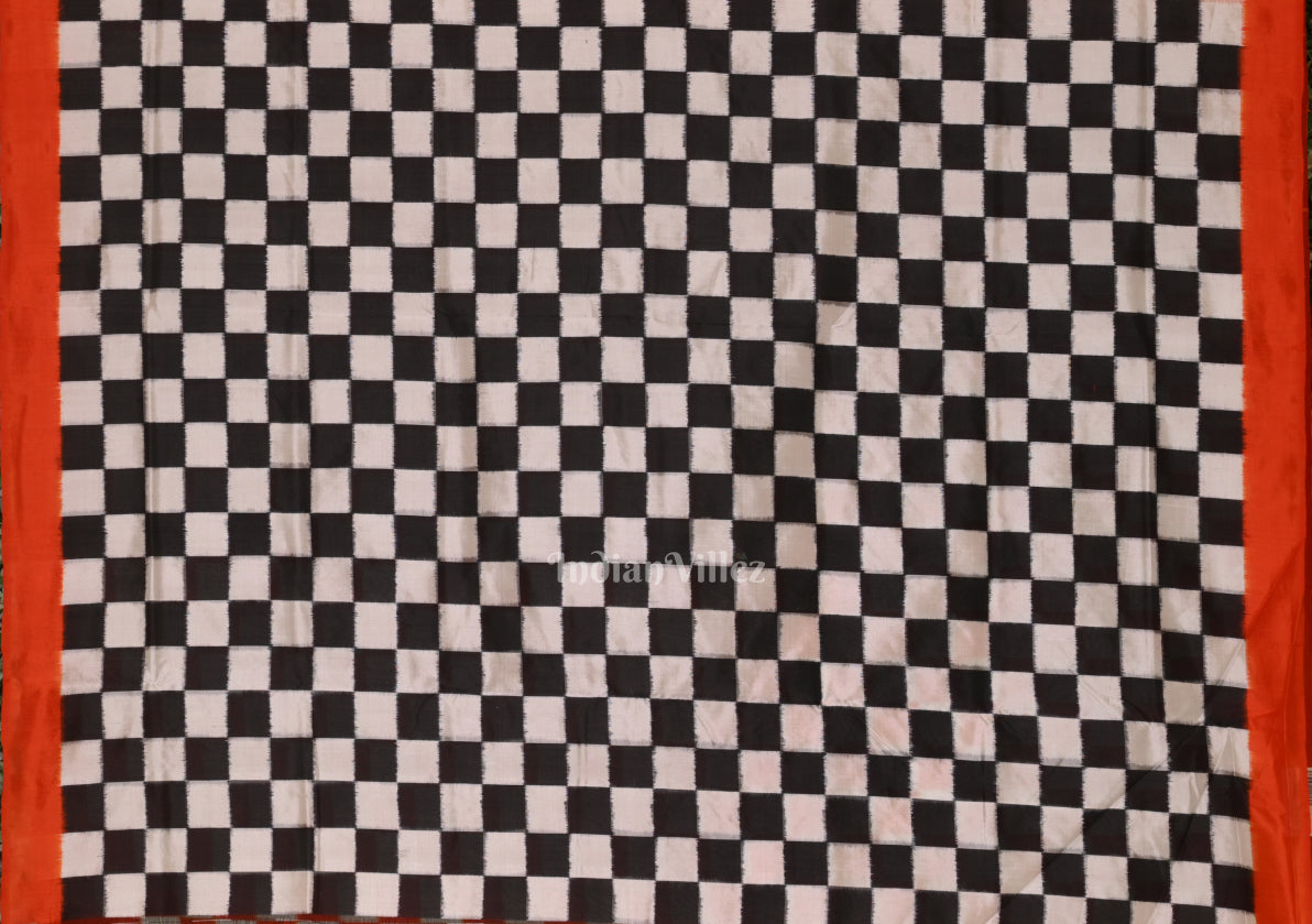 Orange Black Pasapali Sambalpuri Ikat Silk Saree