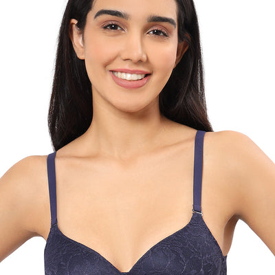 Floral Romance Non Wired Lightly Padded Non-Wired Full Coverage Bra - Midnight