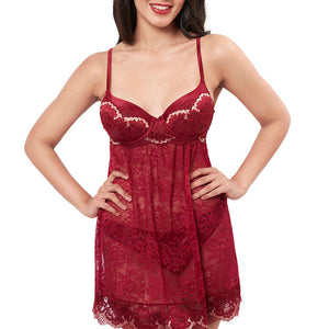 Eternal Bliss Full Coverage Satin Babydoll - Red Berry