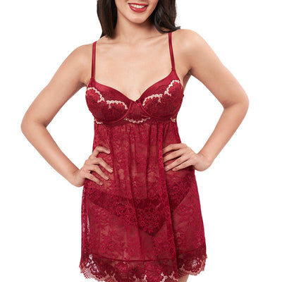 Eternal Bliss Full Coverage Satin Babydoll - Red Berry