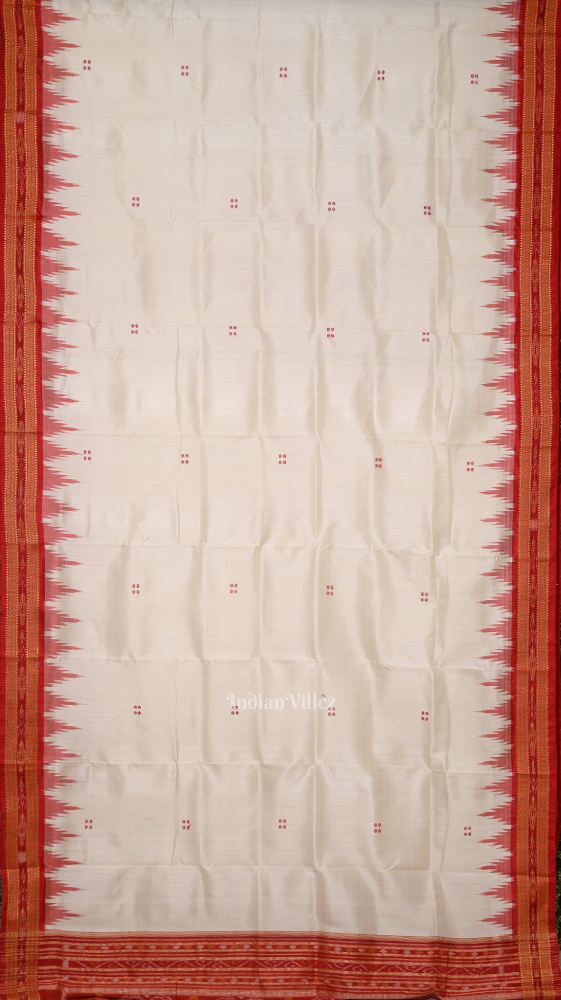 White Red Buti Odisha Ikat Khandua Silk Saree