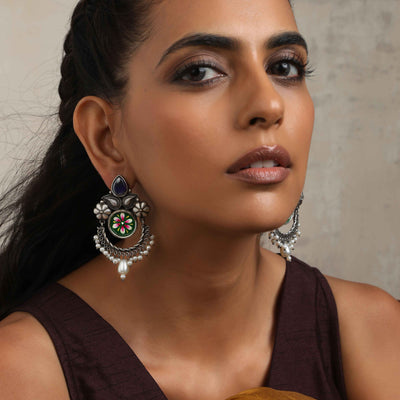 trueBrowns Silver Tone Handpainted Earrings