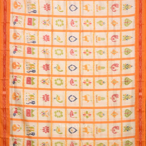 White Yellow Nabakothi Odisha Ikat Khandua Silk Saree with Nartaki Anchal