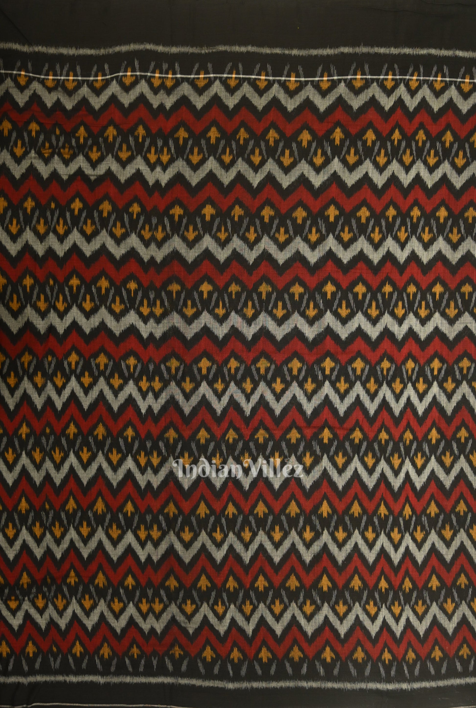 Black with Multi Color Odisha Ikat Cotton Fabric