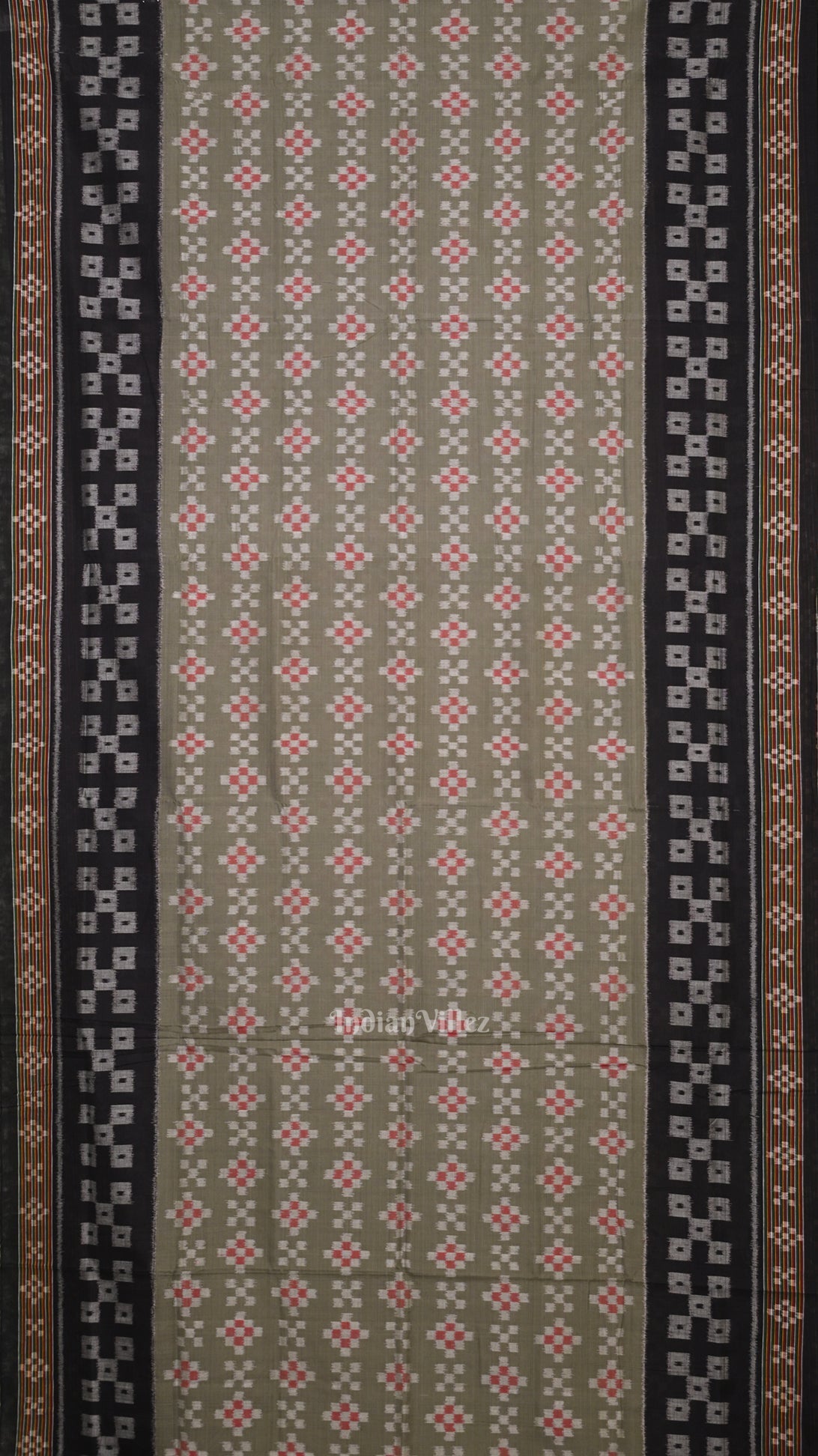 Sage Green Black Body Pasapali Sambalpuri Pure Cotton Saree