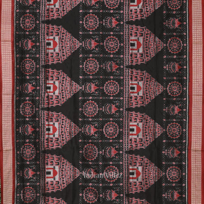 Black Maroon Konark Theme Odisha Ikat Sambalpuri Silk Saree