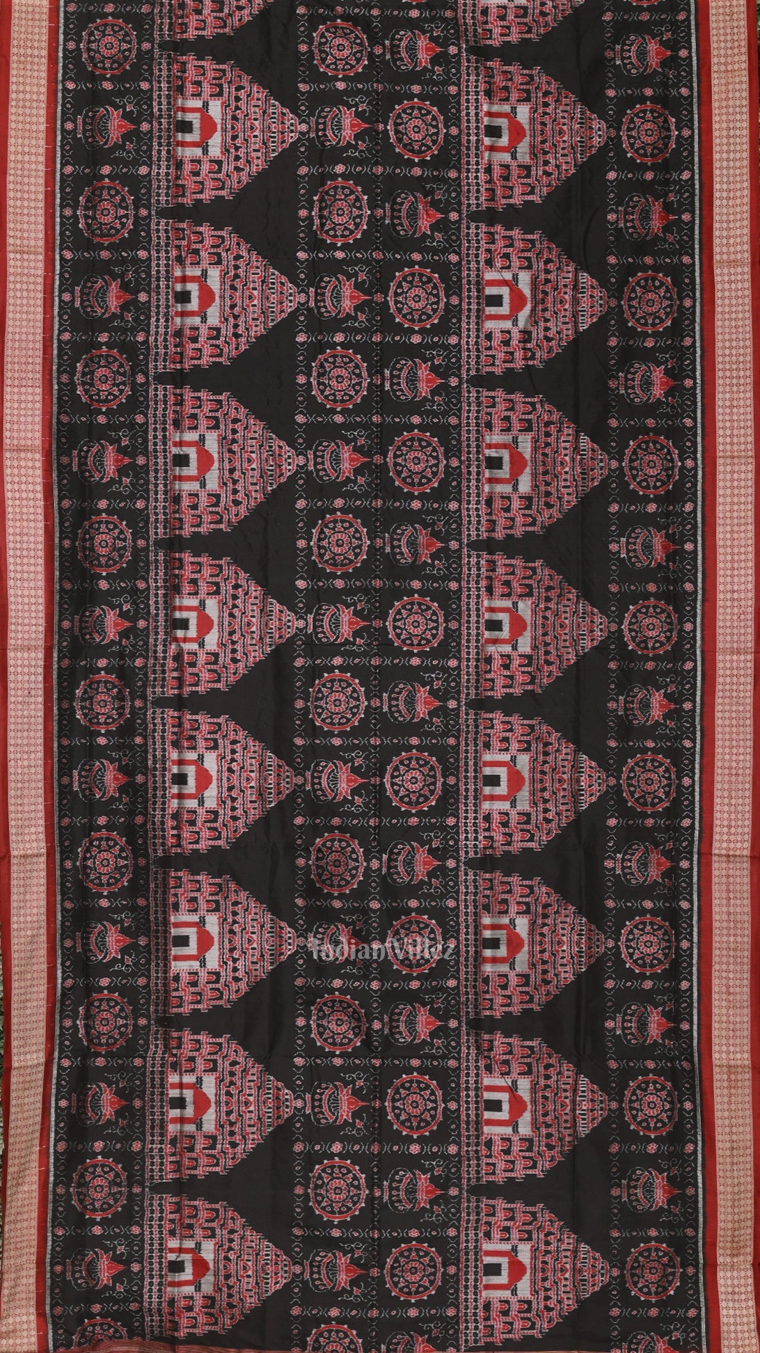 Black Maroon Konark Theme Odisha Ikat Sambalpuri Silk Saree