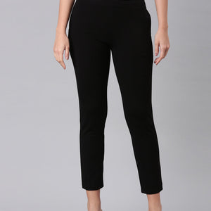 Women Solid Black Mid Rise Smart Fit Kurti Pant