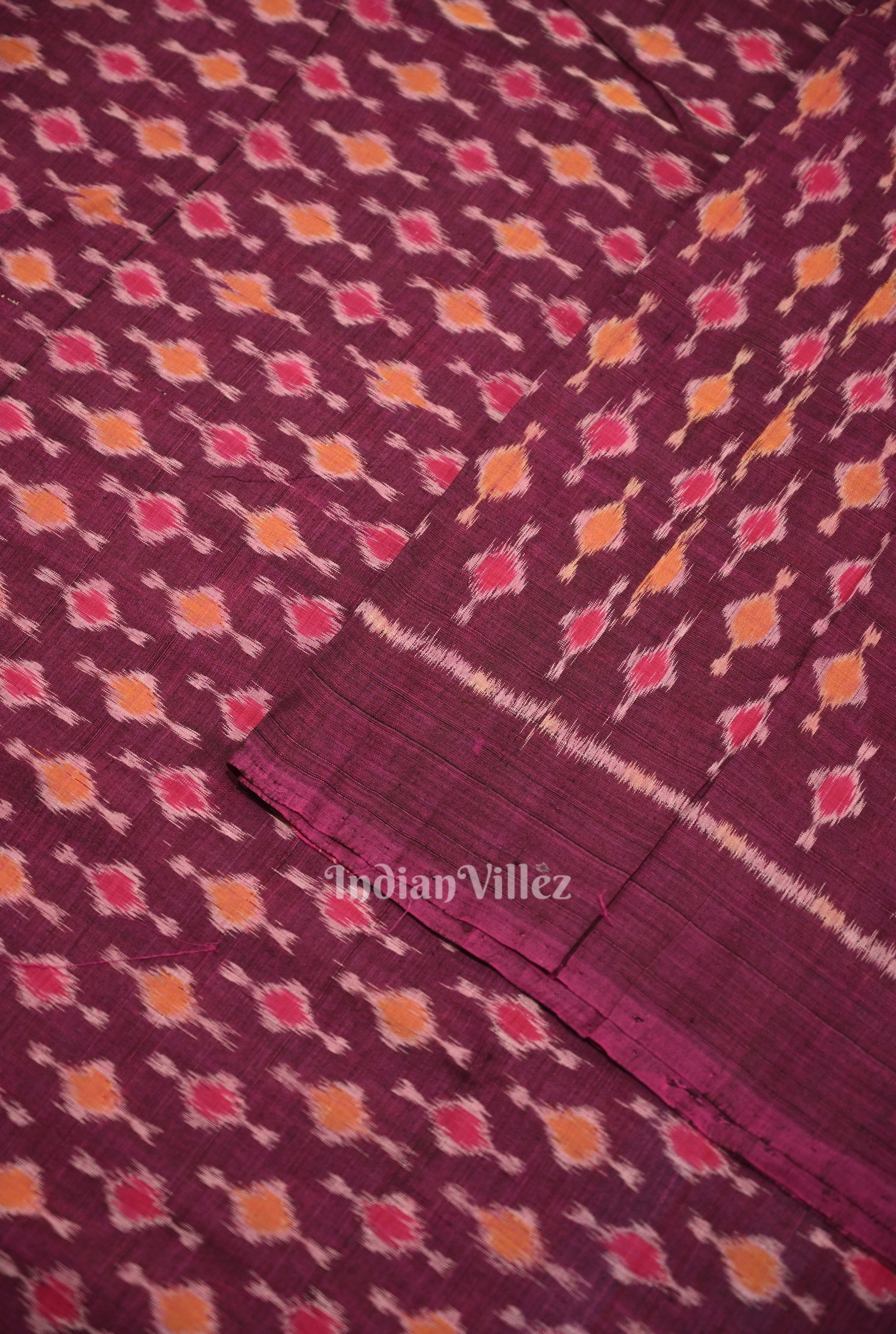 Wine Purple Odisha Ikat Cotton Fabric