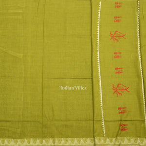 Red Parrot green Tribal Design Sambalpuri Cotton Dress set with Dupatta