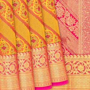 Mustard Handloom Lino Varna Silk Saree Floral Vine Motifs