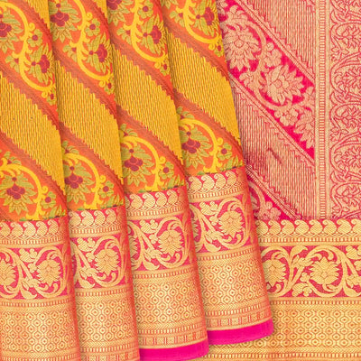 Mustard Handloom Lino Varna Silk Saree Floral Vine Motifs