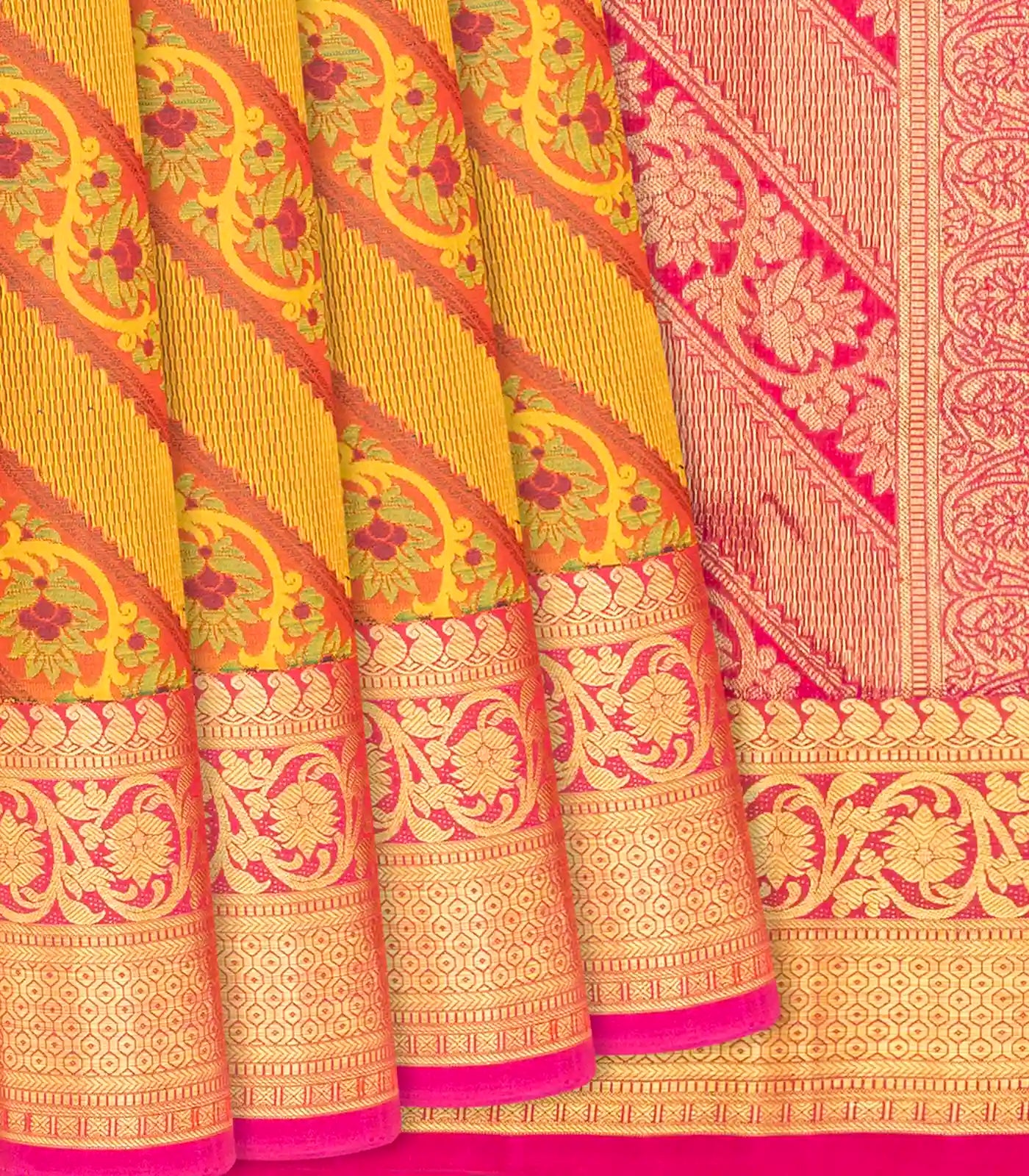 Mustard Handloom Lino Varna Silk Saree Floral Vine Motifs