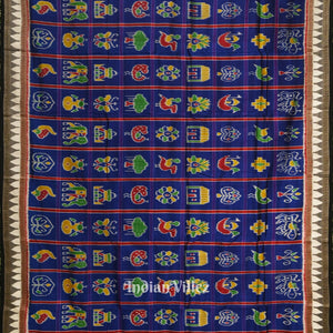 Blue Red Nabakothi Odisha Ikat Khandua Silk Saree