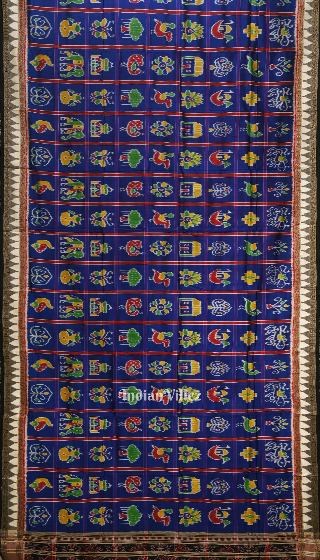 Blue Red Nabakothi Odisha Ikat Khandua Silk Saree