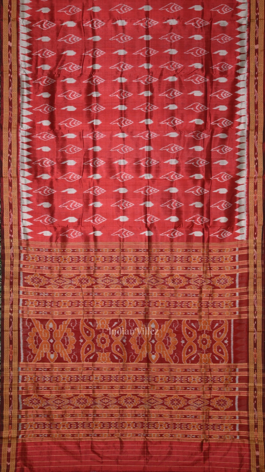 Maroon Red Sankha Theme Odisha Handloom Khandua Silk Saree