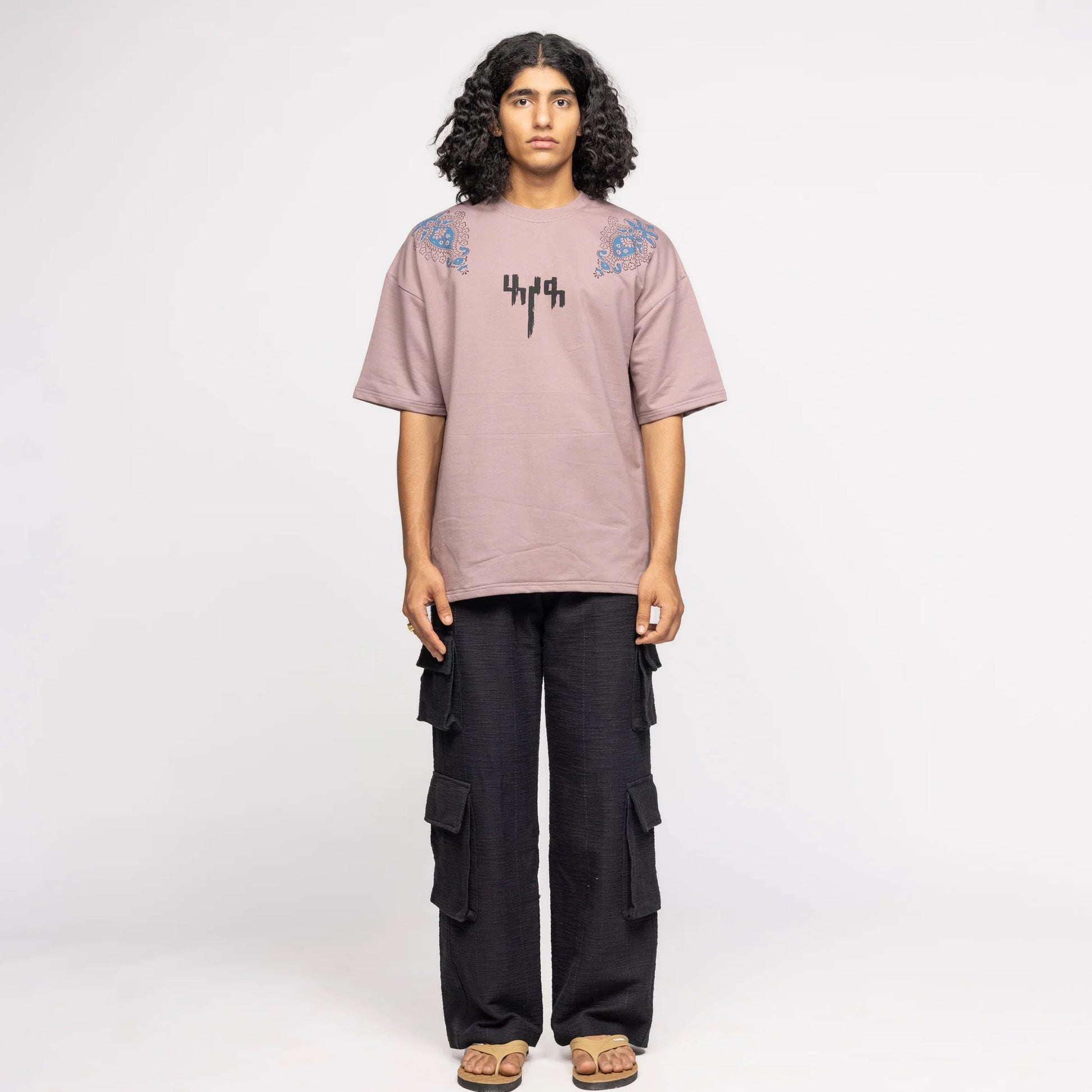 F A R A K | MAUVE BLOCK PRINTED T-SHIRT { PINK/PINK