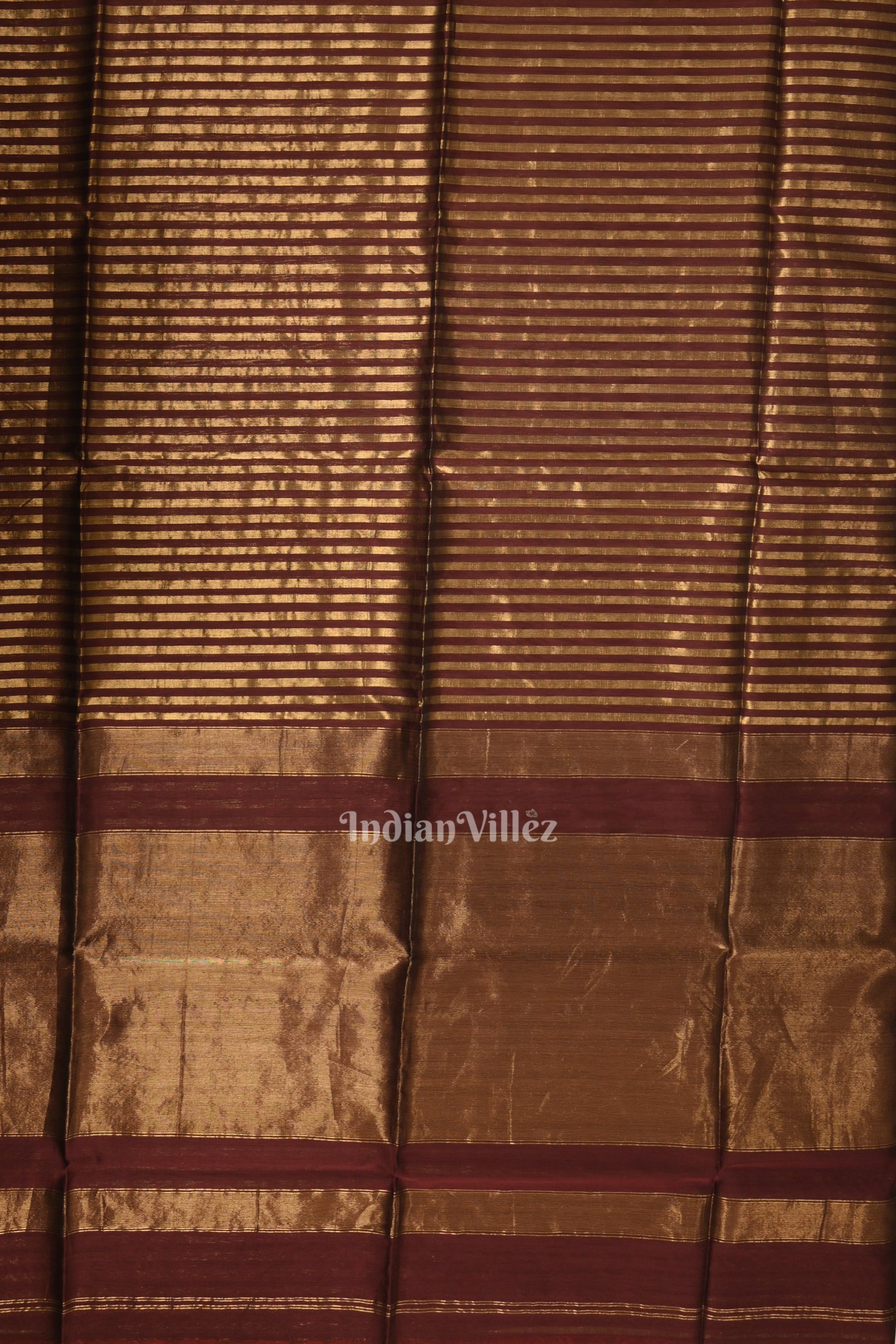 Maroon Stripped Pure Silk Cotton Maheshwari Saree