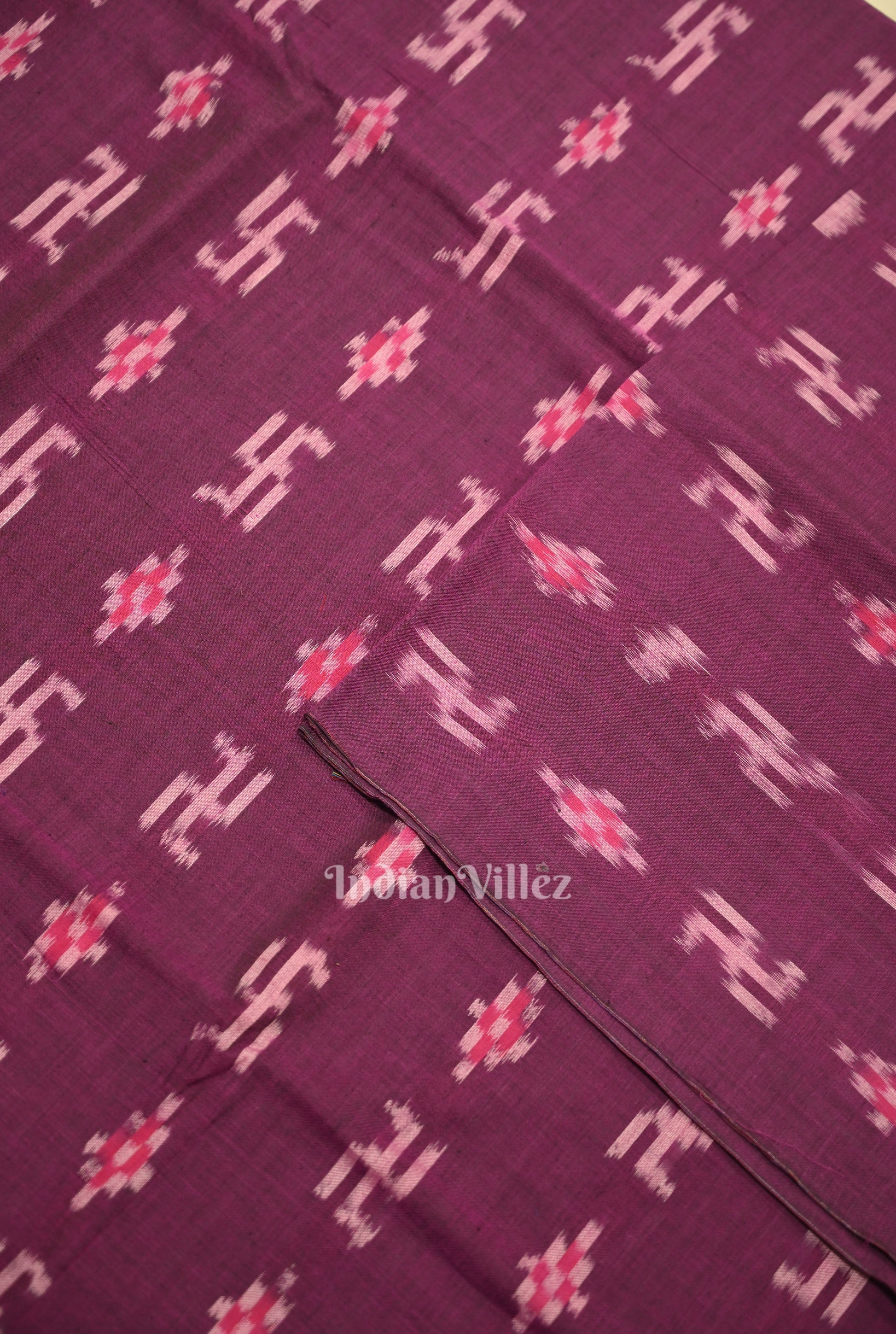 Purple Pasapali Swastik Sambalpuri Ikat Cotton Fabric
