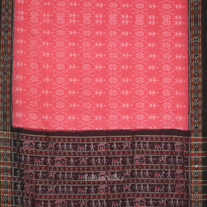 Pink Black Tribal Theme Odisha Ikat Sambalpuri Cotton Saree