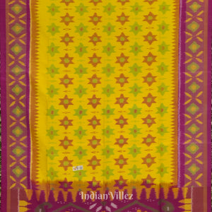 Yellow With Pink Pochampally Ikat Handloom Silk Saree