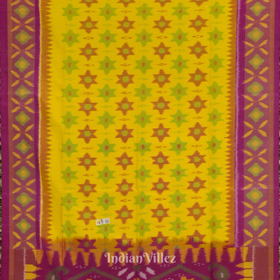 Yellow With Pink Pochampally Ikat Handloom Silk Saree