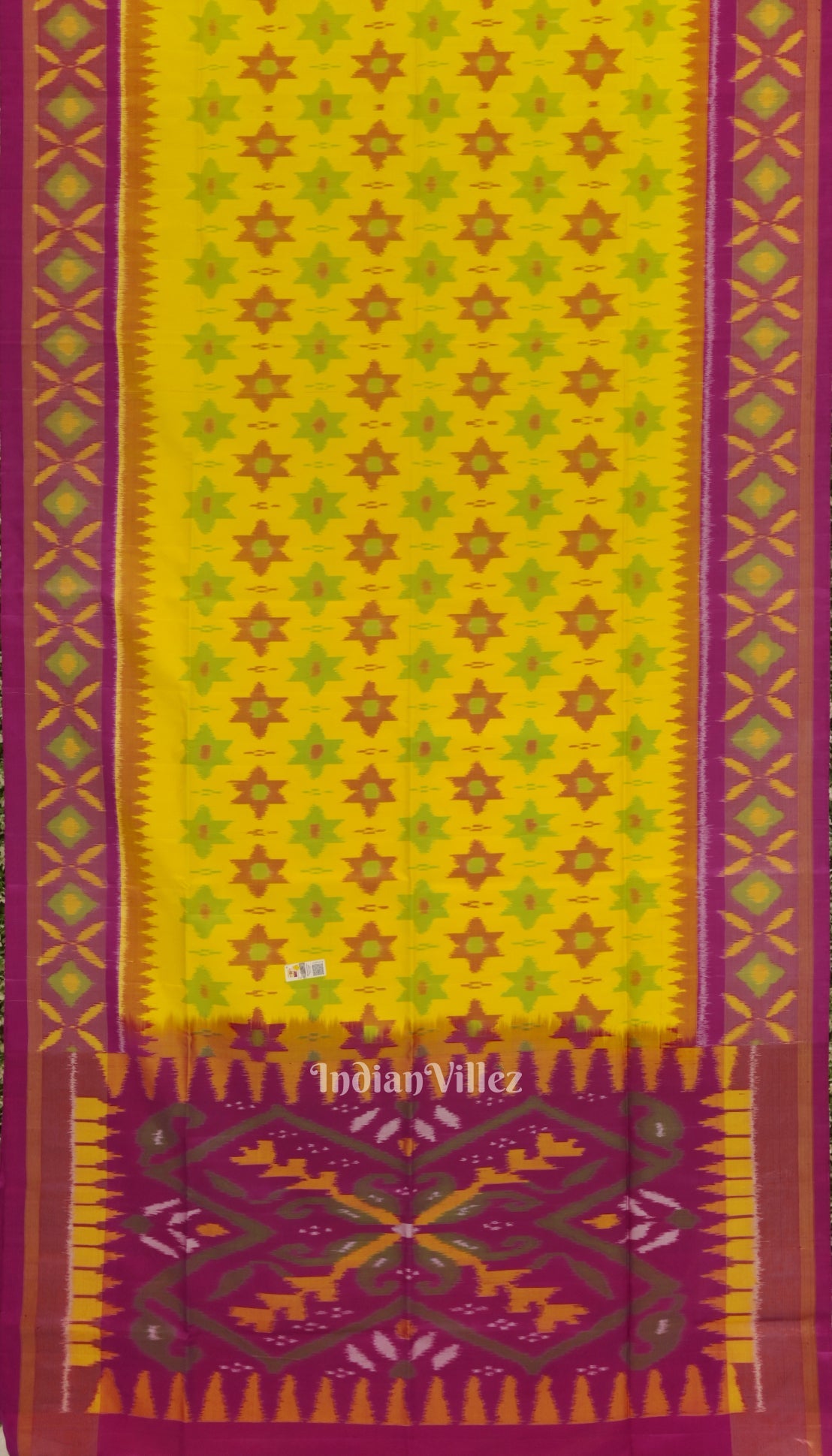 Yellow With Pink Pochampally Ikat Handloom Silk Saree