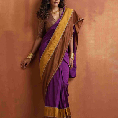 trueBrowns Purple Silk Ready To Wear Saree