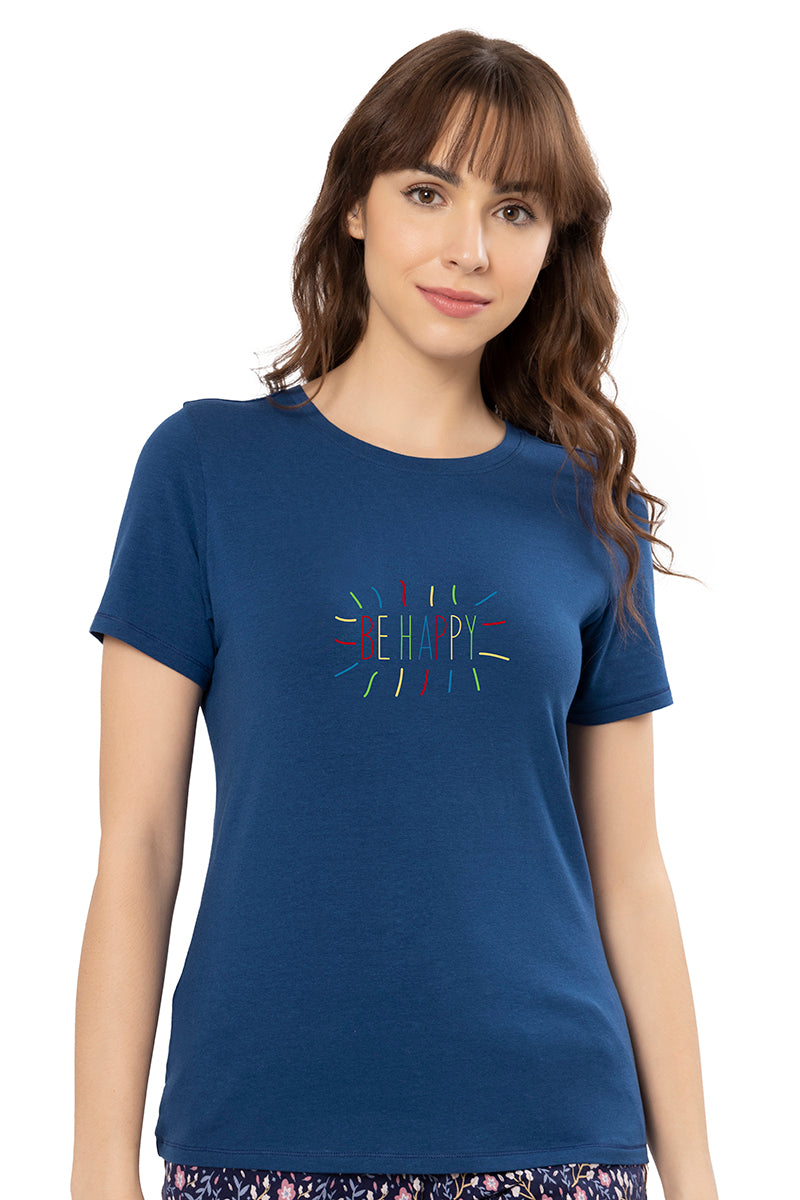 Scoop Neck Sleep Tee - Navy Peony