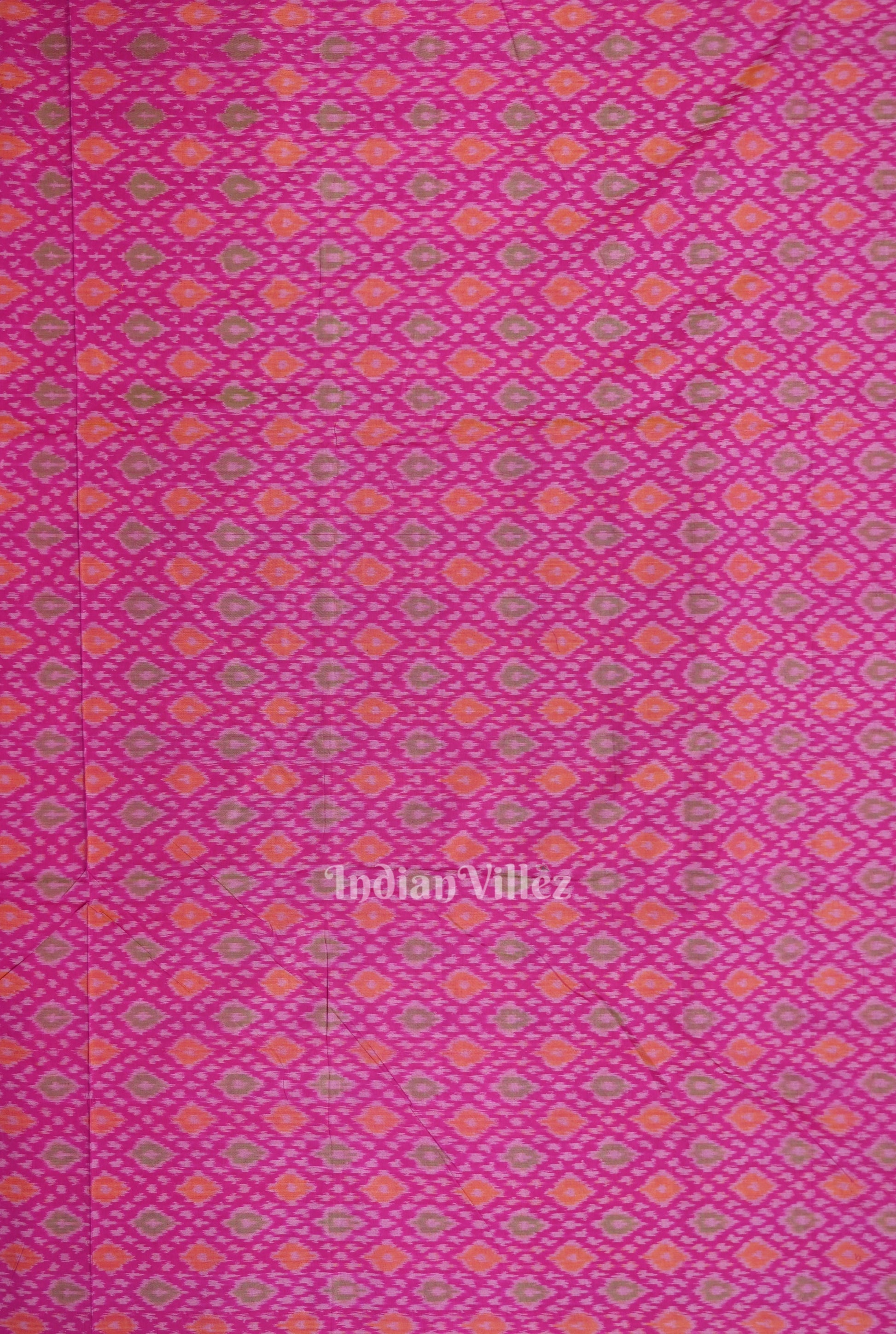 Rani Pink  Pochampally Ikat Silk & Cotton (Sico) Fabric