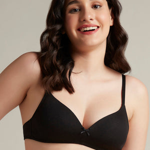 Smooth Style Padded Non-Wired Cotton Bra - Black