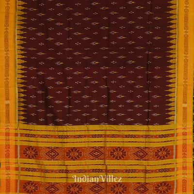 Maroon With Mustard Yellow Mayur Chandrika Khandua Silk Saree