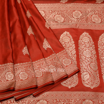 Cherry Red Soft Pure Mashru Satin Silk Banarasi Saree