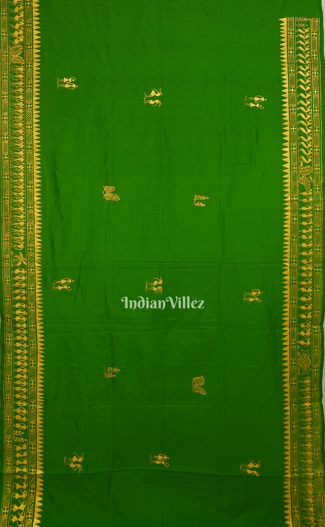 Parrot Green Dual Tone Tribal Themed Hand-Painted Pattachitra Saree