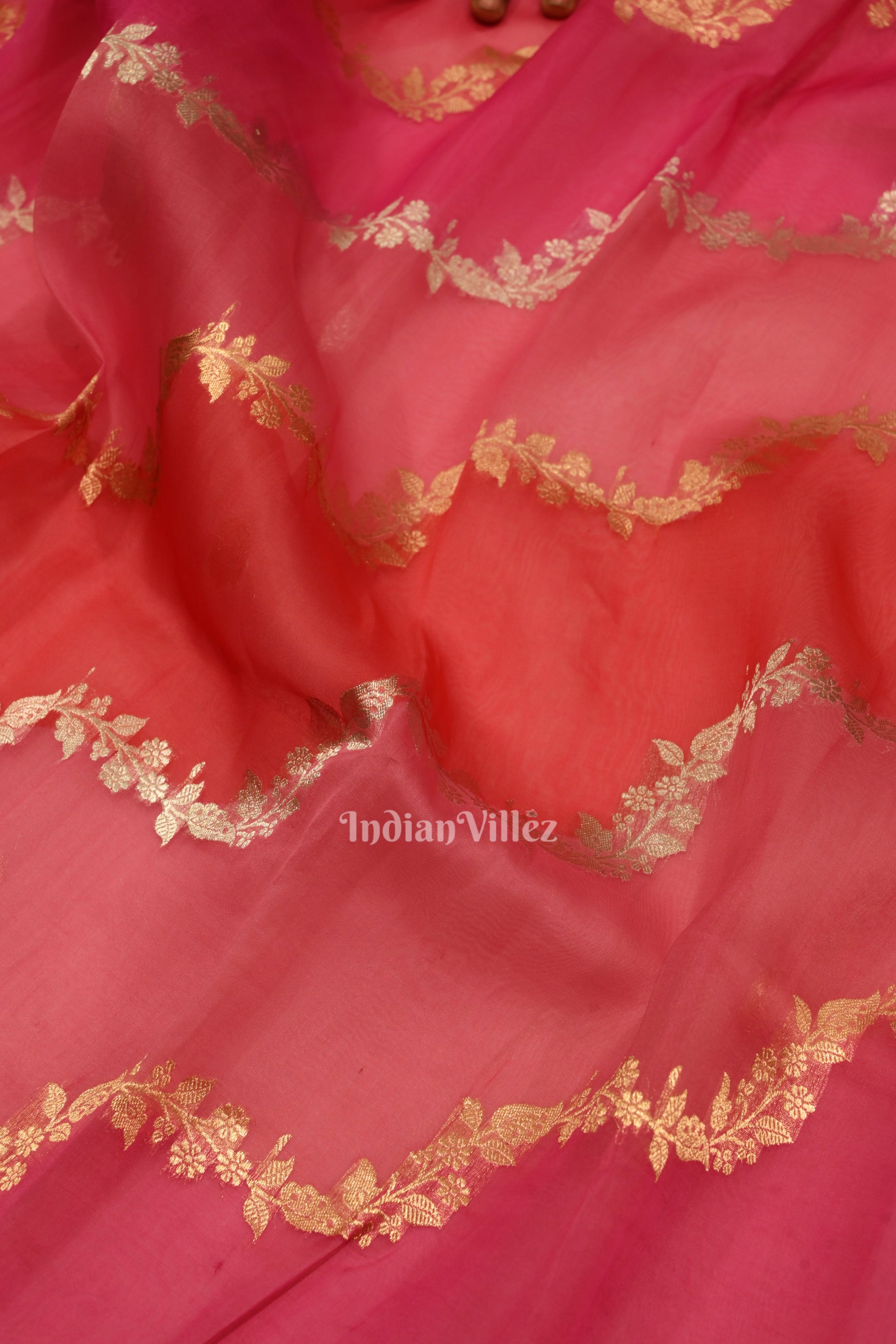 Baby Pink Pure Kora Organza Banarasi Tissue Saree