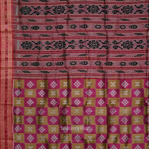 Pink Olive Green Pasapali Patli Odisha Ikat Khandua Silk Saree